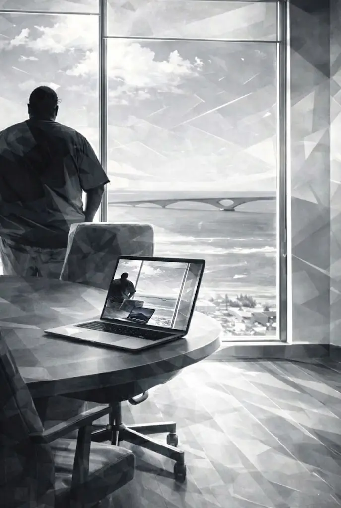 Illustration of Ashar Waheed working by a window